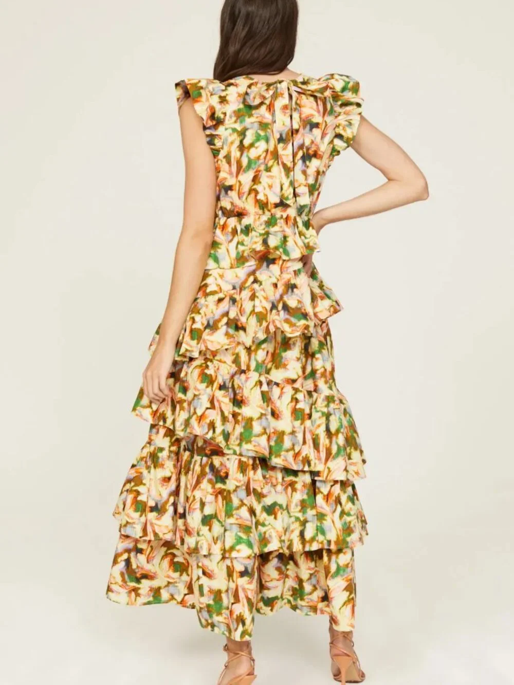 MARIE OLIVER Marisol Maxi Dress Tiered Ruffles Statement Gown Party Sleeveless
